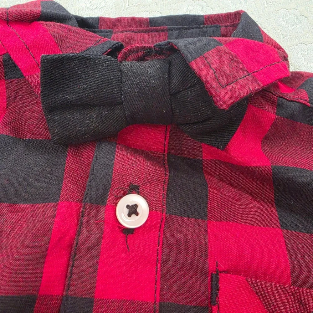 Mick‎ Mack Ltd Baby Boy Buffalo Plaid Bow Tie Bodice Romper Red Black 6/9M